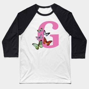 Letter pink G with colorful butterflies Baseball T-Shirt